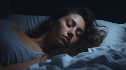 Naklejka premium Young woman sleeping peacefully in her bedroom at night