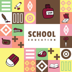 Flat square school education banner and poster design creative
