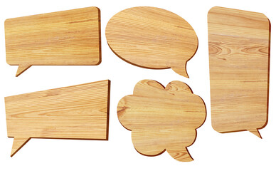 wood grain speech bubble set isolated mockup design element
