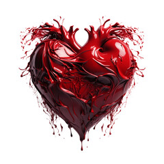  valentine, red heart made of glass, highlighted on a white background, isolated, PNG