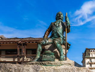 Bronze statue of Michel Gabriel Paccard, famous for his first successful ascent of Mont Blanc in...