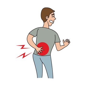 A man with back pain. illustration vector cartoon.