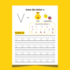  vector alphabet tracing worksheet with letter and vocabulary