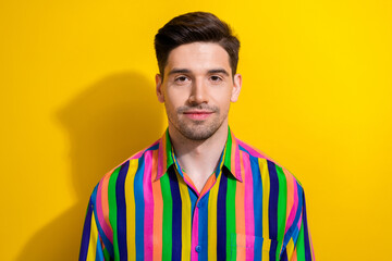 Portrait of handsome businessman dont care his bristle wearing striped glamour shirt for special...