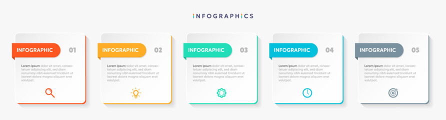 Modern business infographic template with 5 options or steps icons