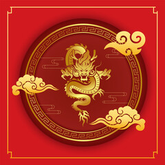 golden dragon chinese new year greeting card