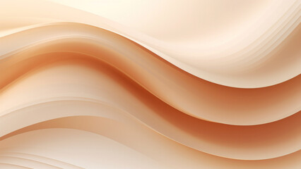 Abstract waves cream ecru design with smooth curves and soft shadows on clean modern background. Fluid gradient motion of dynamic lines on minimal backdrop