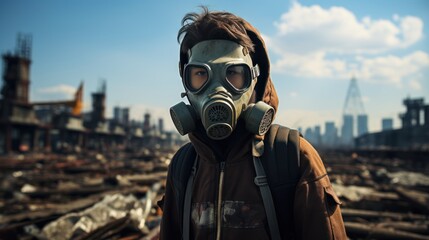 Asian boy wearing a mask to combat pollution.