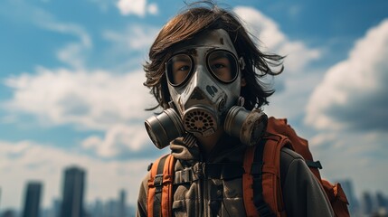 Asian boy wearing a mask to combat pollution.