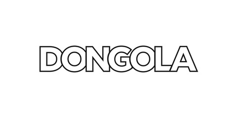 Dongola in the Sudan emblem. The design features a geometric style, vector illustration with bold typography in a modern font. The graphic slogan lettering.