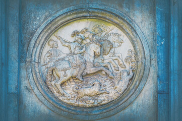 Medieval marble decoration on facade of the Charles V palace, Alhambra, Spain
