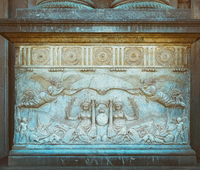 Medieval marble decoration on facade of the Charles V palace, Alhambra, Spain