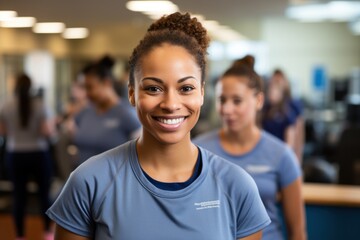 African American physical therapist working at a rehabilitation center - obrazy, fototapety, plakaty