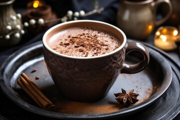 Obraz na płótnie Canvas Wholesome and indulgent hot chocolate served in a stylish mug, perfect for cozy and comforting moments
