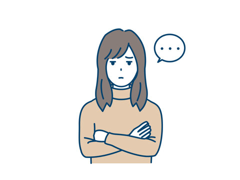 ジト目で疑う若い女性のイラスト