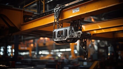 Steel hook crane constructing metal building. - Powered by Adobe