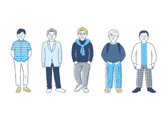 さまざまな男性5人　全身　