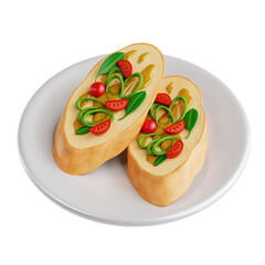 3D Illustration of Savory Bruschetta Appetizer