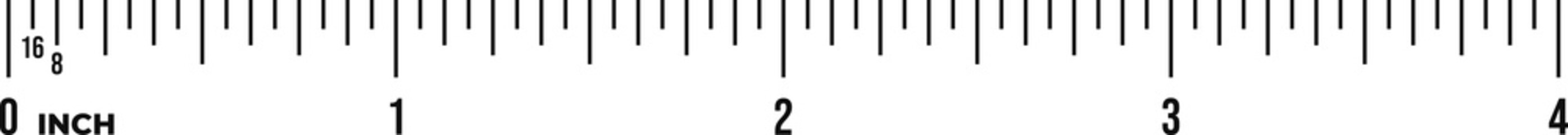 Ruler scale 4 inches. Inch scale for measurement
