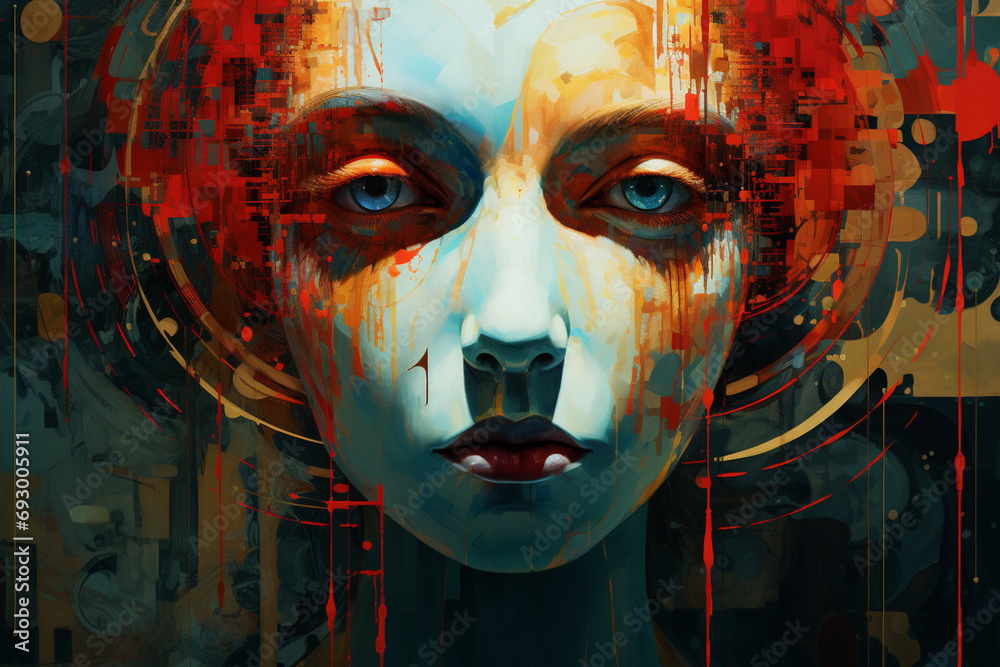 Poster A mixed-media artwork exploring the concept of an abstract lens, combining traditional painting techniques with digital elements for a multidimensional effect.