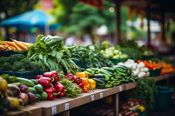 a vegetarian farmers' market, showcasing the abundance of fresh fruits, vegetables, and herbs available for those following a plant-based lifestyle. - obrazy, fototapety, plakaty