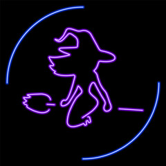 witch neon sign, modern glowing banner design, colorful modern design trends on black background. Vector illustration.