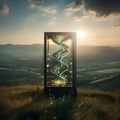 Dna stand in metal box placed on a hill