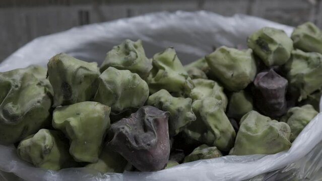 fresh water chestnut fruit at fruit store for sale at evening