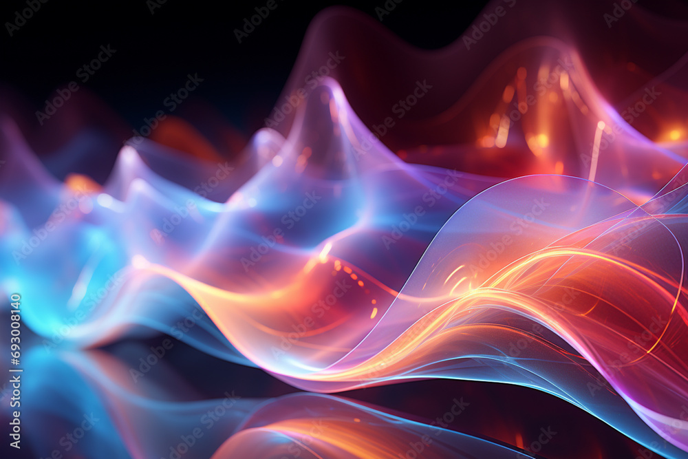 Poster an abstract representation of sound waves in vibrant colors.