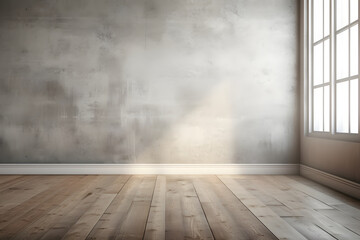 Minimalist Grey Interior with Wooden Floor - Generative AI