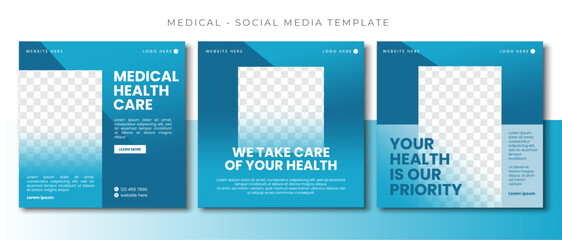 Medical Health blue social media post template design, event promotion square banner vector - obrazy, fototapety, plakaty