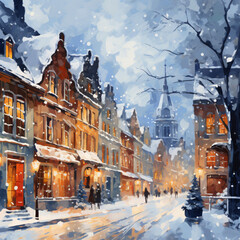 Snowy Winter City Town Street