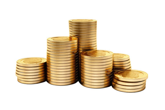 Golden Dollar Coins Rendered In 3D And Isolated Transparent , Png