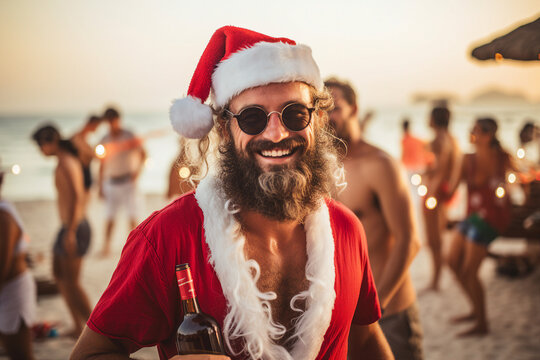 AI generated picture image of cheerful people celebrating new year abroad on island summer vacation