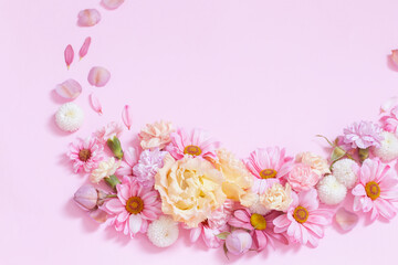 beautiful flowers on pink background