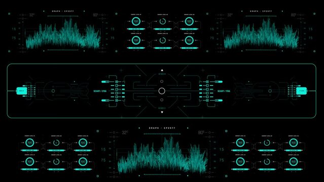 Light blue futuristic interface, Digital screen, Detailed abstract background. indicators of command center computer, processing data, AI