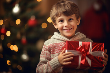 Fototapeta na wymiar AI generated picture of happy child in cozy festive christmas vibe