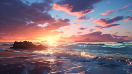 Fototapeta na wymiar Sunset Sky Coastline Ocean Sea Water Clouds