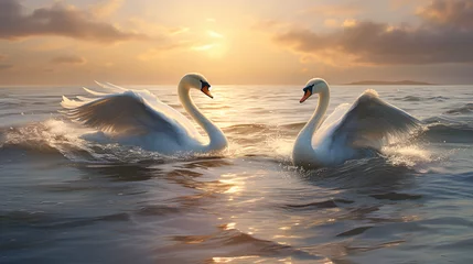 Küchenrückwand glas motiv two swans on the lake © Hamna
