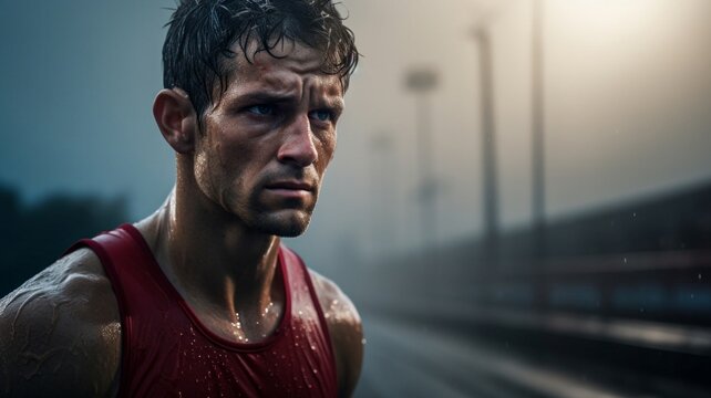 Determined Athlete Sweating Portrait