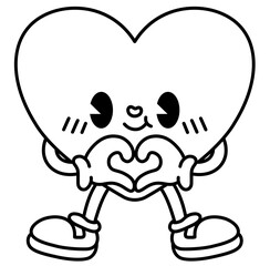 Cute valentines retro heart shaped character cartoon outline doodle 