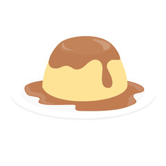 Purin dessert. Japanese Caramel Custard pudding topped with caramel sauce. Asian food. Colorful Vector illustration isolated on white background.