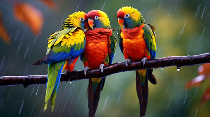 Macro shot of a pair of colorful parrots