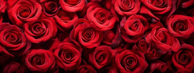 A background of red roses, flower buds, a floral banner of red roses.