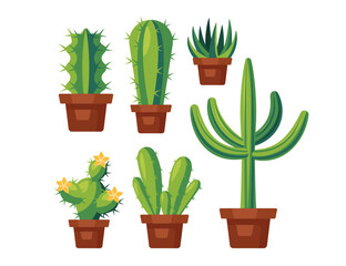 cactus flowerpot icons colored flat sketch