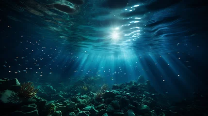 Fototapeten Underwater Sky, A mesmerizing image of an underwater world where the sea mimics the appearance of a starlit night sky, blurring the lines between above and below © LiezDesign