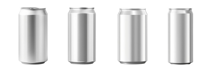 Set of aluminum drink soda cans isolated on a transparent or white background - obrazy, fototapety, plakaty
