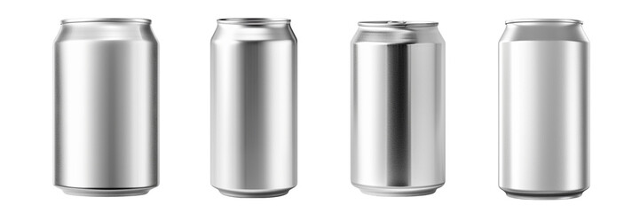 Set of aluminum drink soda cans isolated on a transparent or white background - obrazy, fototapety, plakaty