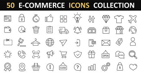 E-Commerce line web icon set, outline icons collection, online shopping and delivery