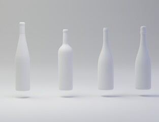 Creative minimal design idea. Concept of a White Wine bottle mock-up design with a white background. 3d render, 3d illustration.
